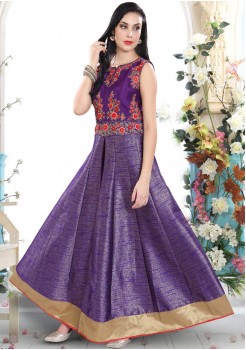 PURPLE COLOR ART SILK INDIAN STYLE GOWN